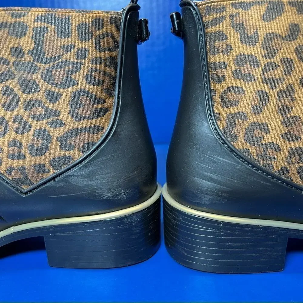 Kate Spade Womens Sedgwick Black Leopard Print Rain Boots 6/7‎